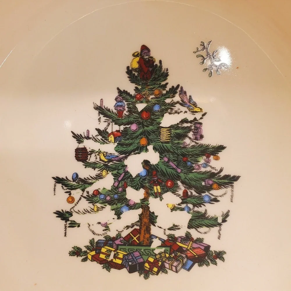 Spode Christmas Tree Mixing Bowls Set of 2 Green Cream Excellent Holiday Decor